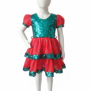 Girls Party Wear Sequin Layered Dress – Green & Red