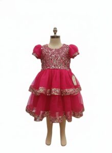 Girls Party Wear Sequin Layered Dress – Pink