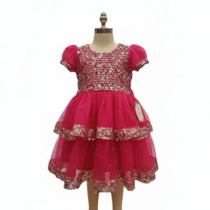 Girls Party Wear Sequin Layered Dress – Pink